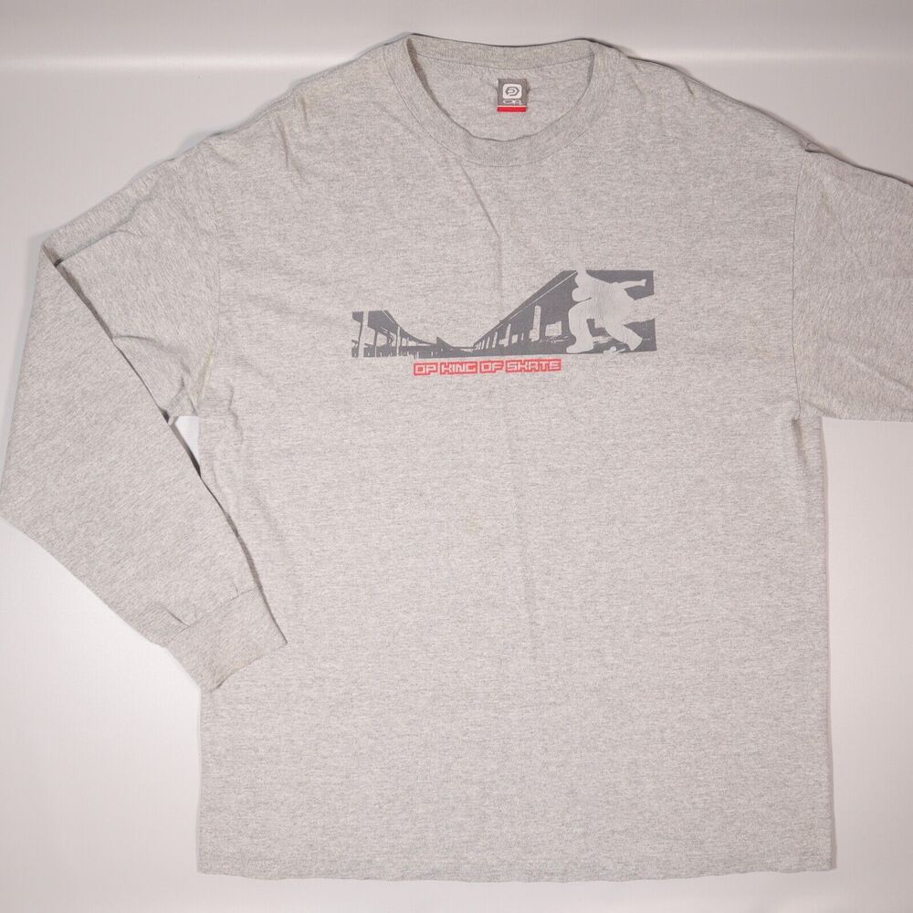 VTG OP King Of Skate Y2K Gray Skateboard Long Sleeve Tee Shirt Mens XL